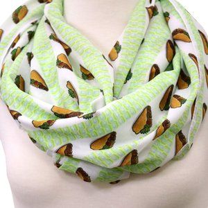 Taco infinity scarf women white and green taco theme apparel for taco lover gift